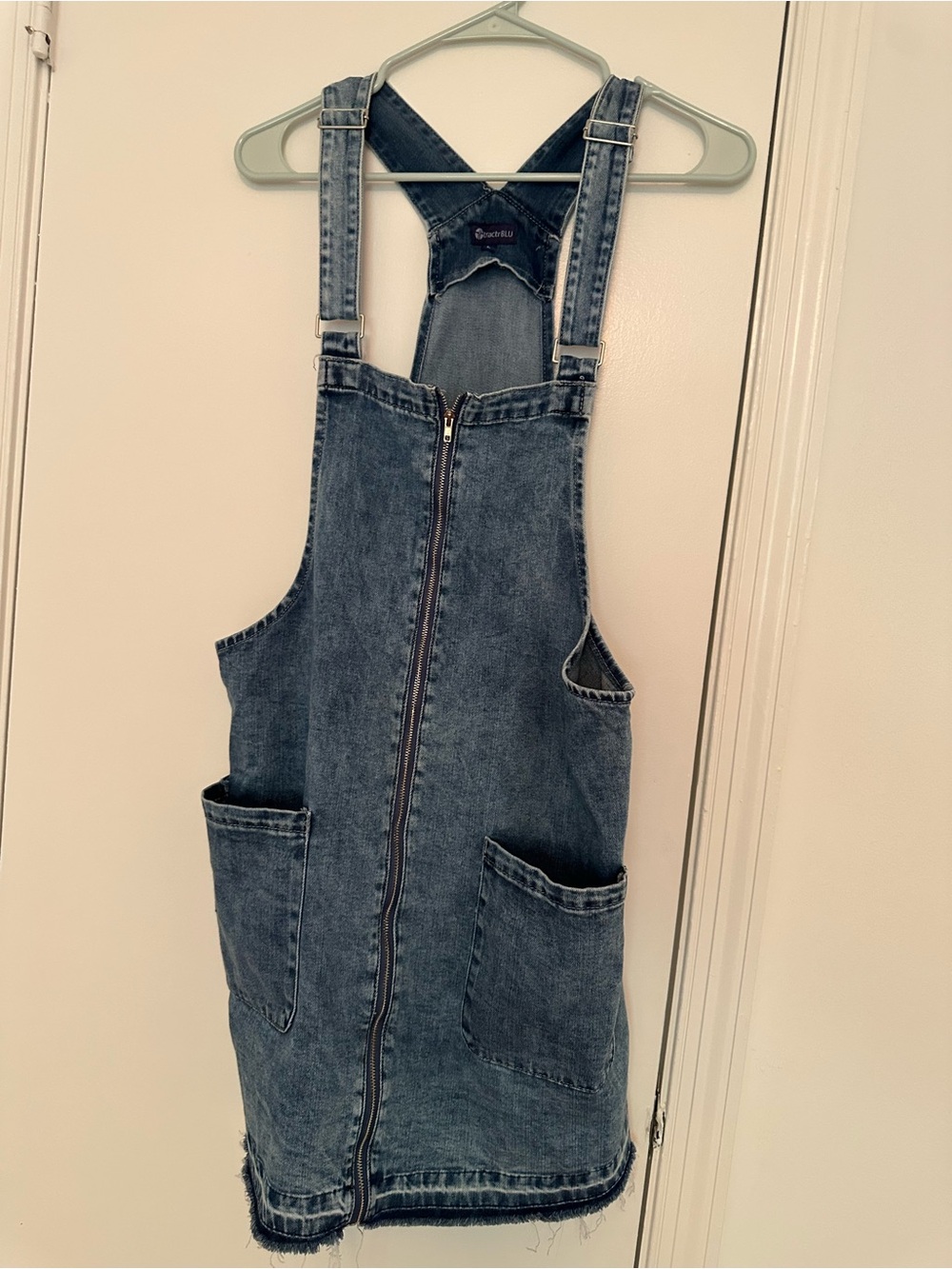 TractrBlu Dark Blue Denim Overall Mini Dress with Front Zip